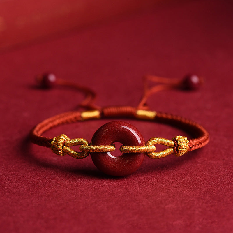 Fortune Jewel Handmade Cinnabar Peace Buckle Blessing Braided Rope Bracelet