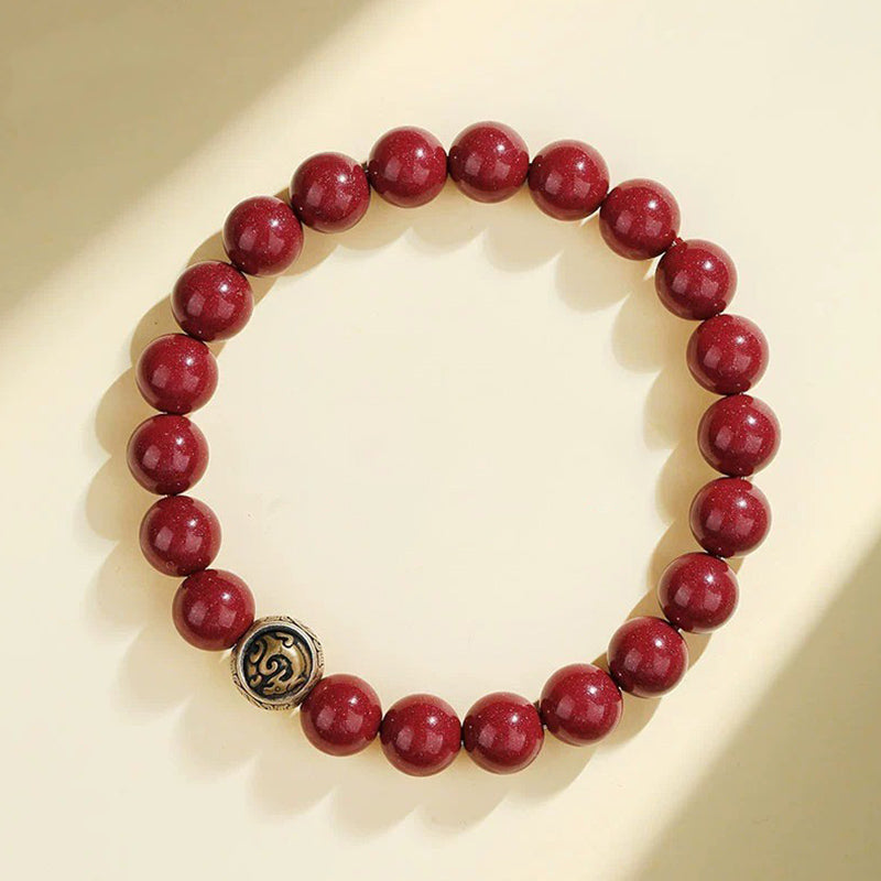 Fortune Jewel 925 Sterling Silver Natural Cinnabar Four Beasts Blessing Bracelet