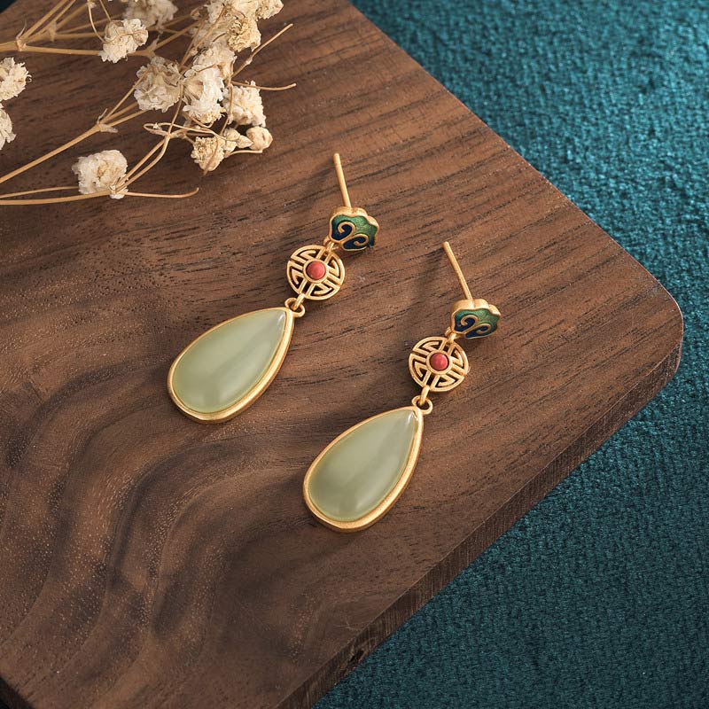 Fortune Jewel FengShui Jade Double Happiness Fortune Earrings