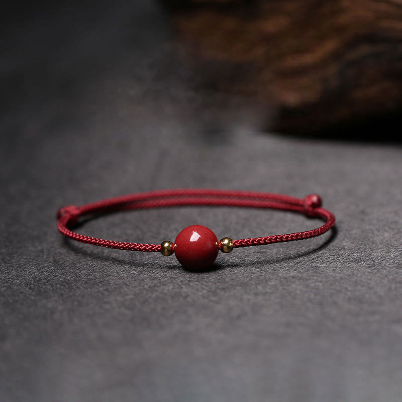 Fortune Jewel Natural Lucky Cinnabar Bead Blessing String Bracelet Anklet