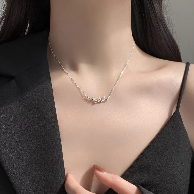 Fortune Jewel Bamboo Leaf Design Copper Zircon Wealth Necklace Pendant