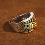 Fortune Jewel 925 Sterling Silver Turquoise Red Agate PiXiu Abacus Protection Ring