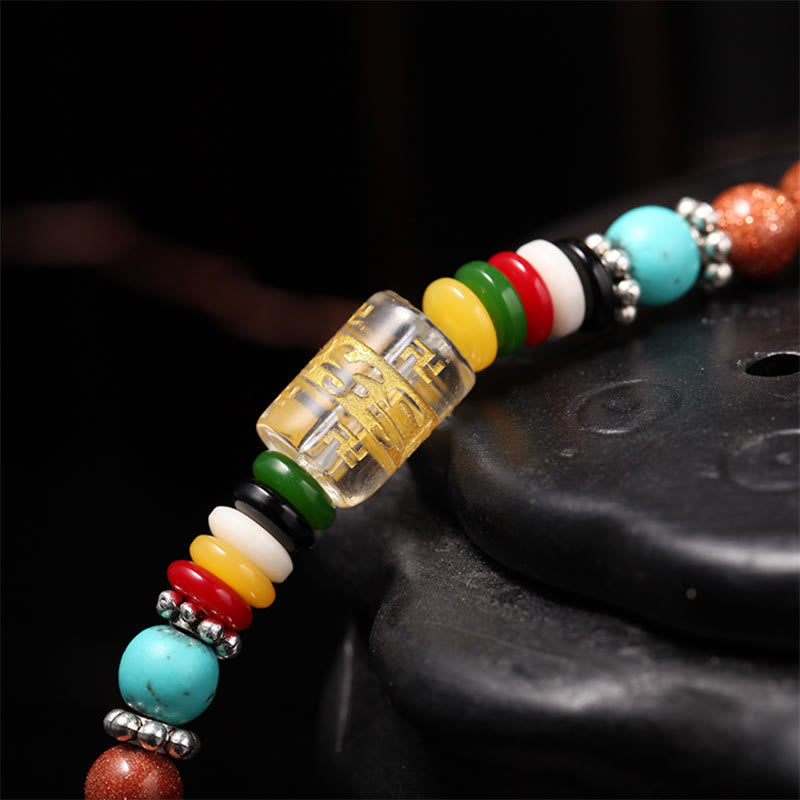 Fortune Jewel 108 Mala Beads Goldstone Om Mani Padme Hum Swastika Confidence Bracelet