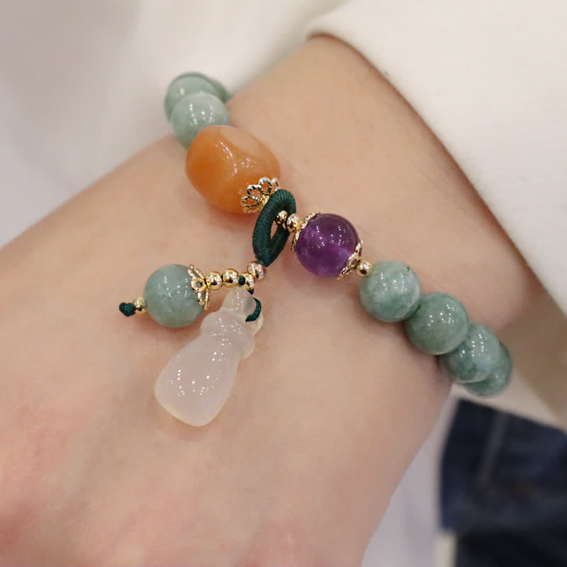 Fortune Jewel Cyan Jade Lotus Pumpkin Wish Peace Buckle Amethyst Crystal Healing Bracelet