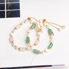 Fortune Jewel Green Aventurine Pearl Pink Crystal Bead Luck Bracelet