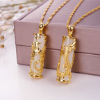 Fortune Jewel Jade Dragon Phoenix Copper Blessing Harmony Necklace Pendant Fortune Jewel