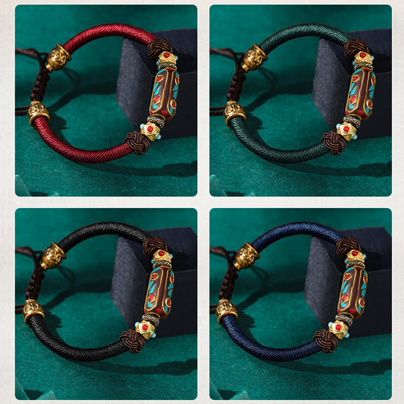 Fortune Jewel Handmade Tibetan Turquoise Om Mani Padme Hum Strength Braided Bracelet