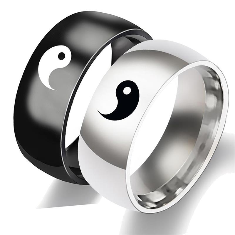 Fortune Jewel Yin Yang Balance Titanium Steel Couple Ring Fortune Jewel