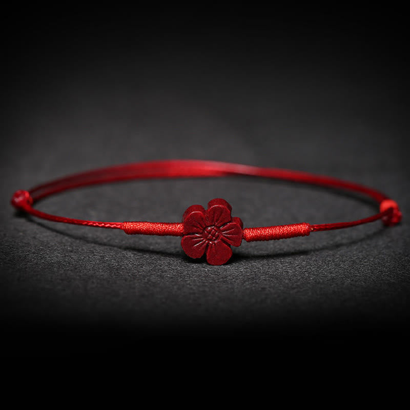 Fortune Jewel Handmade Plum Blossom Four Leaf Clover PiXiu Lotus Koi Fish Cinnabar Blessing Braid Bracelet