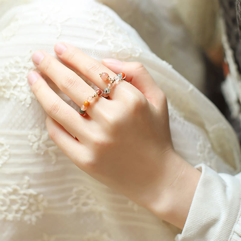 Fortune Jewel 14k Gold Plated Copper Fu Lu Shou Crystal Peach Moonstone Happiness Wealth Ring