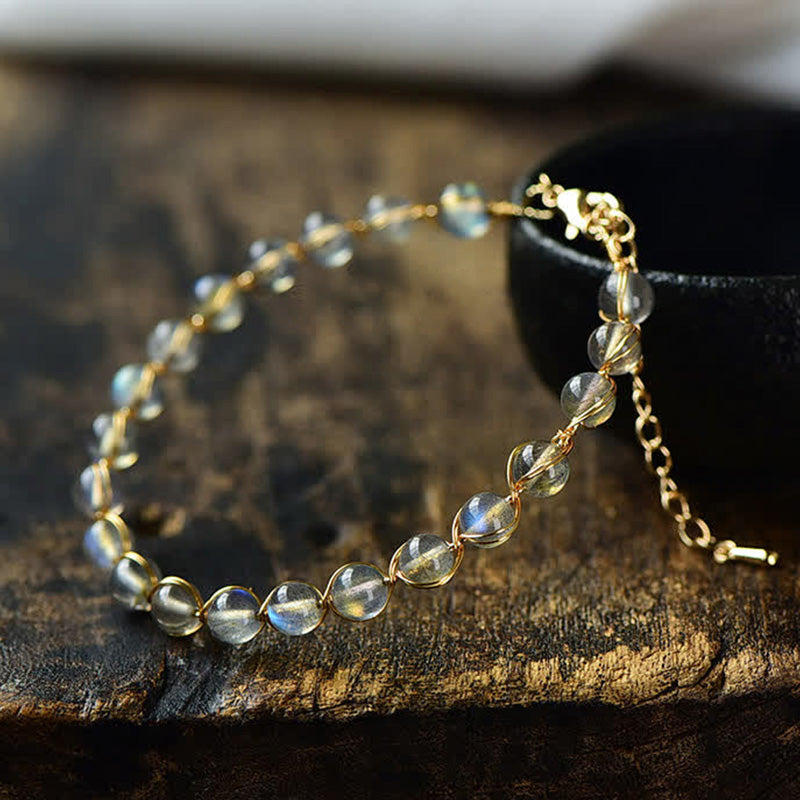 Fortune Jewel Natural Moonstone 14K Gold Plated Healing Positive Bracelet