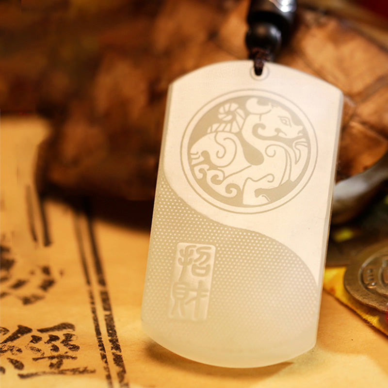 Buddha Stones White Jade PiXiu Yin Yang Luck Protection Necklace Pendant Fortune Jewel
