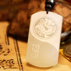 Buddha Stones White Jade PiXiu Yin Yang Luck Protection Necklace Pendant Fortune Jewel