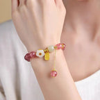 Fortune Jewel Strawberry Quartz Fu Character Pink Crystal Healing Bracelet