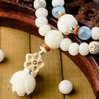 Fortune Jewel Tibetan White Jade Bodhi Lotus Blessing Bracelet Fortune Jewel