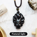 Fortune Jewel Natural Rainbow Obsidian Gold Sheen Obsidian Nine Tailed Fox Positive Necklace Pendant