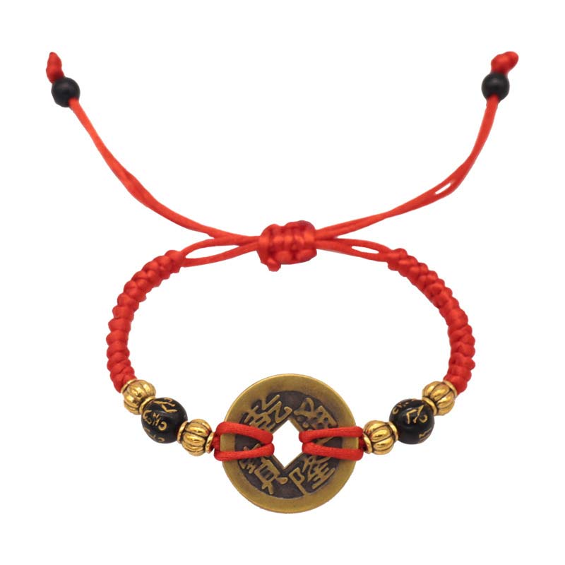 Fortune Jewel Copper Coin Fortune Red String Weave Bracelet