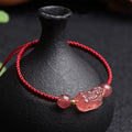 Fortune Jewel Natural Strawberry Quartz PiXiu Lucky Red String Bracelet