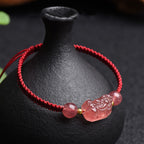 Fortune Jewel Natural Strawberry Quartz PiXiu Lucky Red String Bracelet