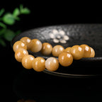 Natural Xinjiang Golden Silk Jade Bracelet – 13mm Round Beads, Light Brown Gemstone Hand-Strung Jewelry, Unisex