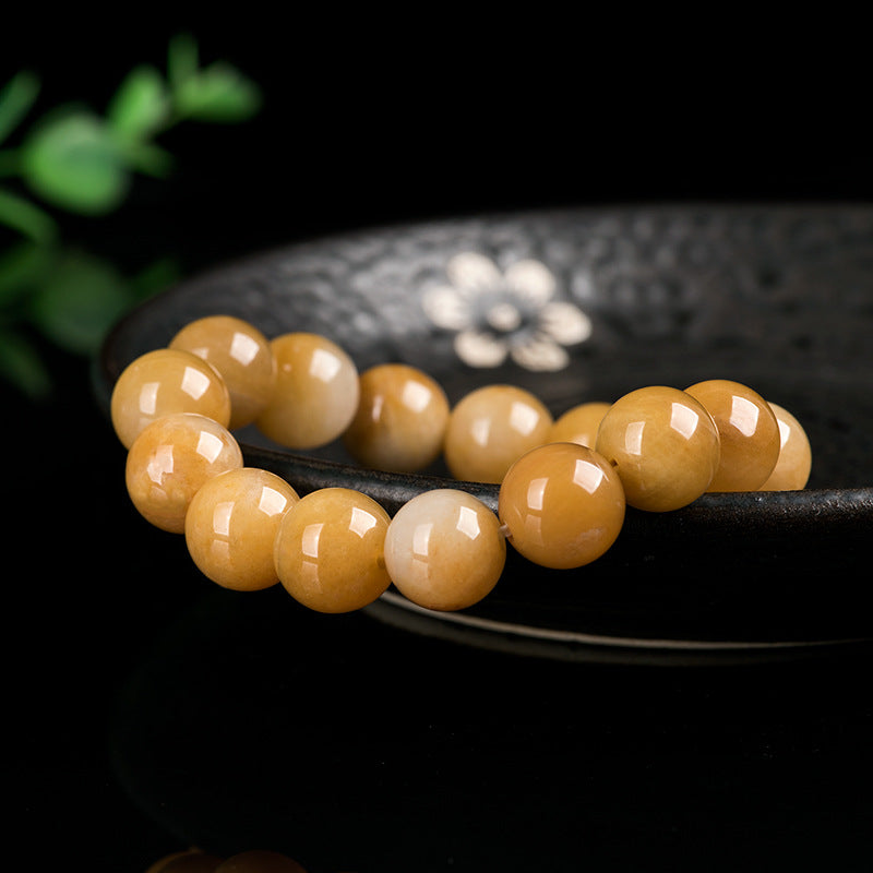 Natural Xinjiang Golden Silk Jade Bracelet – 13mm Round Beads, Light Brown Gemstone Hand-Strung Jewelry, Unisex