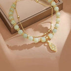 Fortune Jewel Jade Leaf Ginkgo Tulip Peanut Fu Character Luck Beaded Bracelet