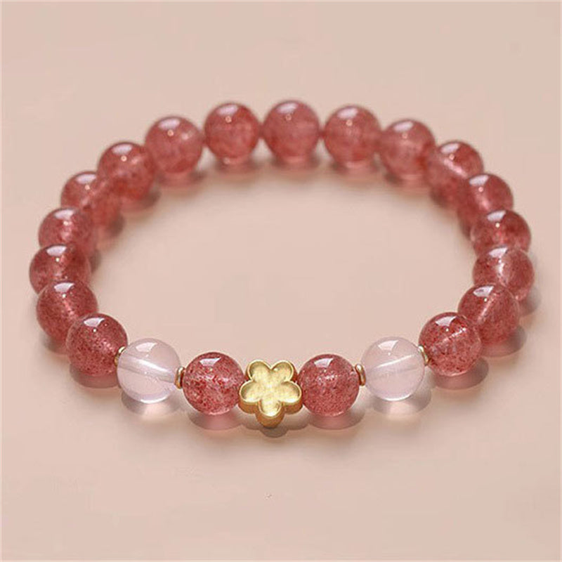 Fortune Jewel Natural Strawberry Quartz Peach Blossom PiXiu Attract Fortune Healing Bracelet