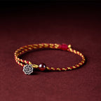 Fortune Jewel Handcrafted Red Gold Rope Lotus Peace And Joy Charm Braid Bracelet