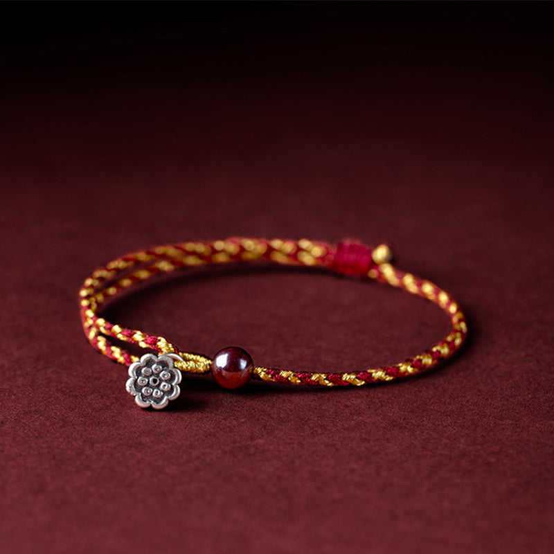 Fortune Jewel Handcrafted Red Gold Rope Lotus Peace And Joy Charm Braid Bracelet