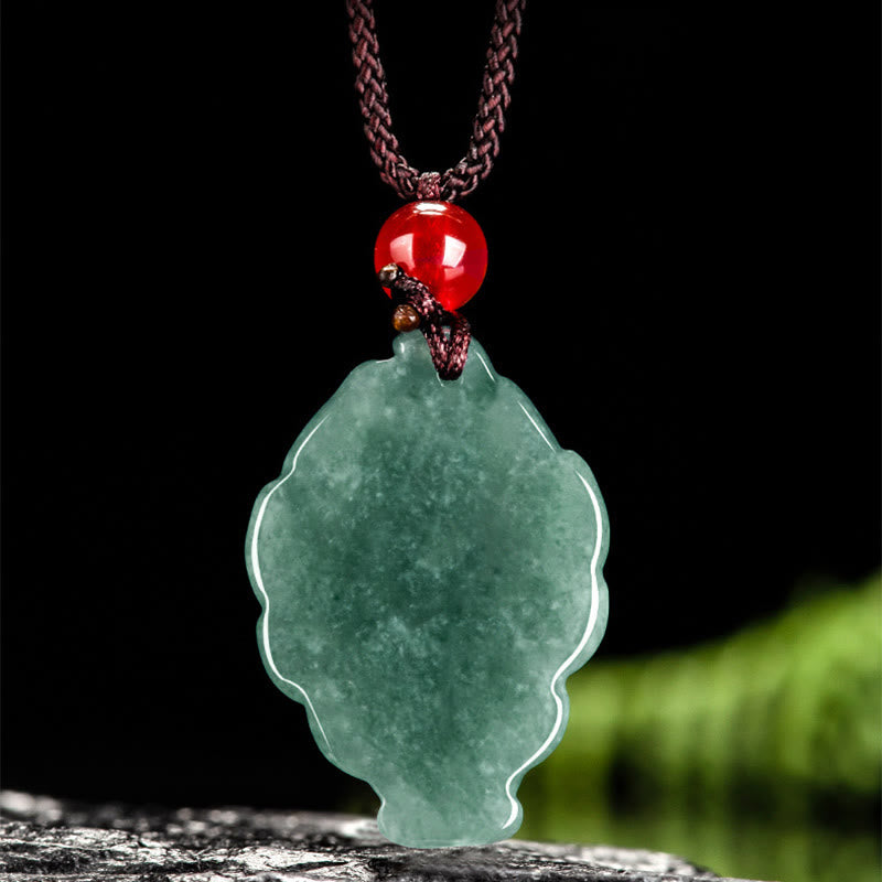 Fortune Jewel Natural Green Jade Nine Tailed Fox Luck Necklace Pendant