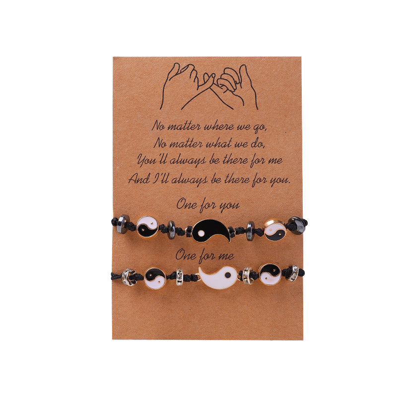 Fortune Jewel 2pcs Yin Yang Hematite Couple Bracelet