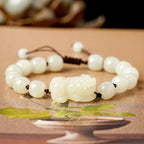 Fortune Jewel Natural Hetian White Jade PiXiu Wealth String Bracelet