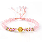 Fortune Jewel 999 Sterling Silver Natural Red Agate Pink Crystal Cherry blossom Bracelet
