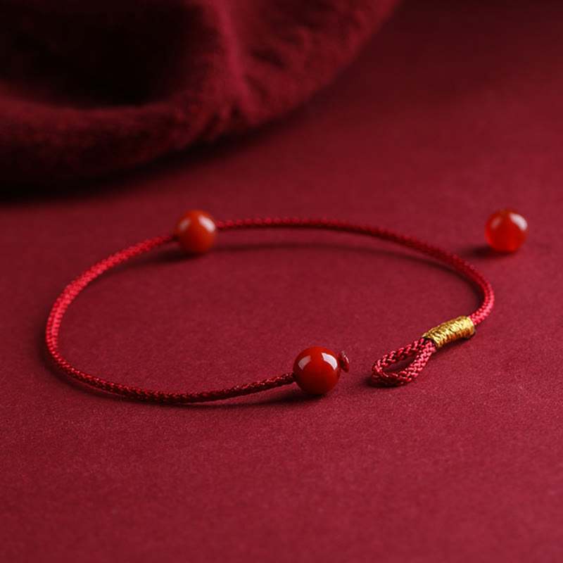 Fortune Jewel Natural Cinnabar Red Agate Blessing Red String Bracelet
