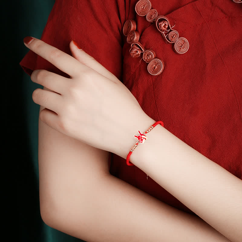 Fortune Jewel 925 Sterling Silver Chinese Zodiac Luck Faith Discolor Red String Bracelet