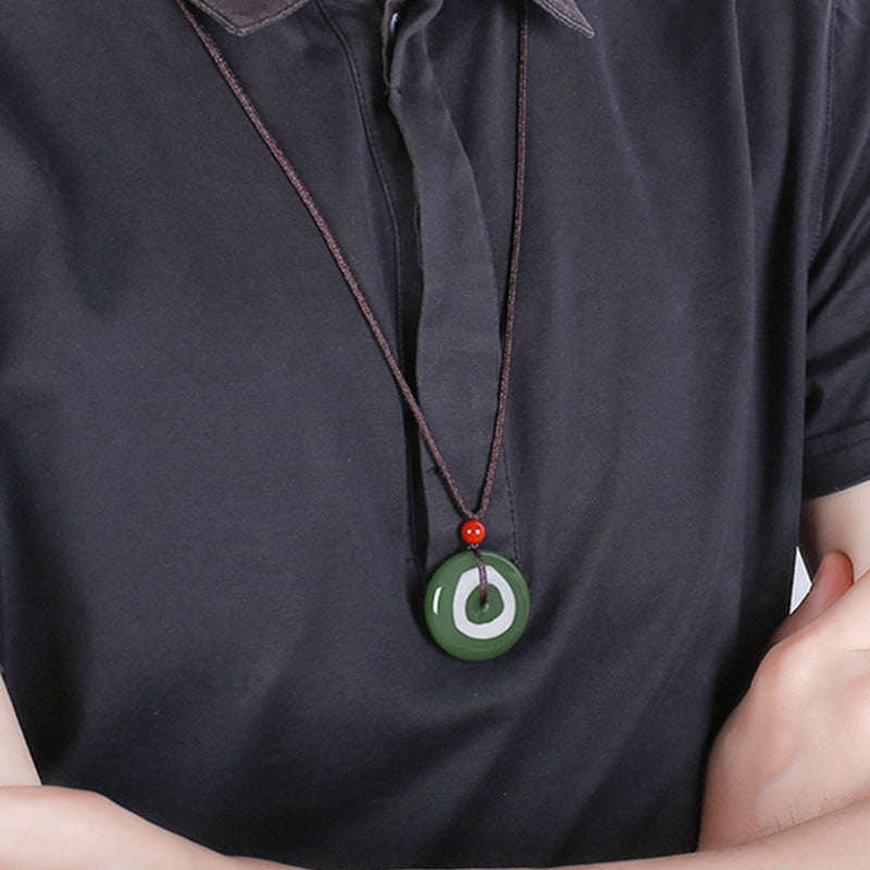 Fortune Jewel Natural Round Jade Peace Buckle Prosperity Necklace String Pendant