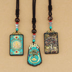 Fortune Jewel Tibet God Of Wealth Money Tree Golden Phoenix Thangka Ebony Peace Necklace Pendant