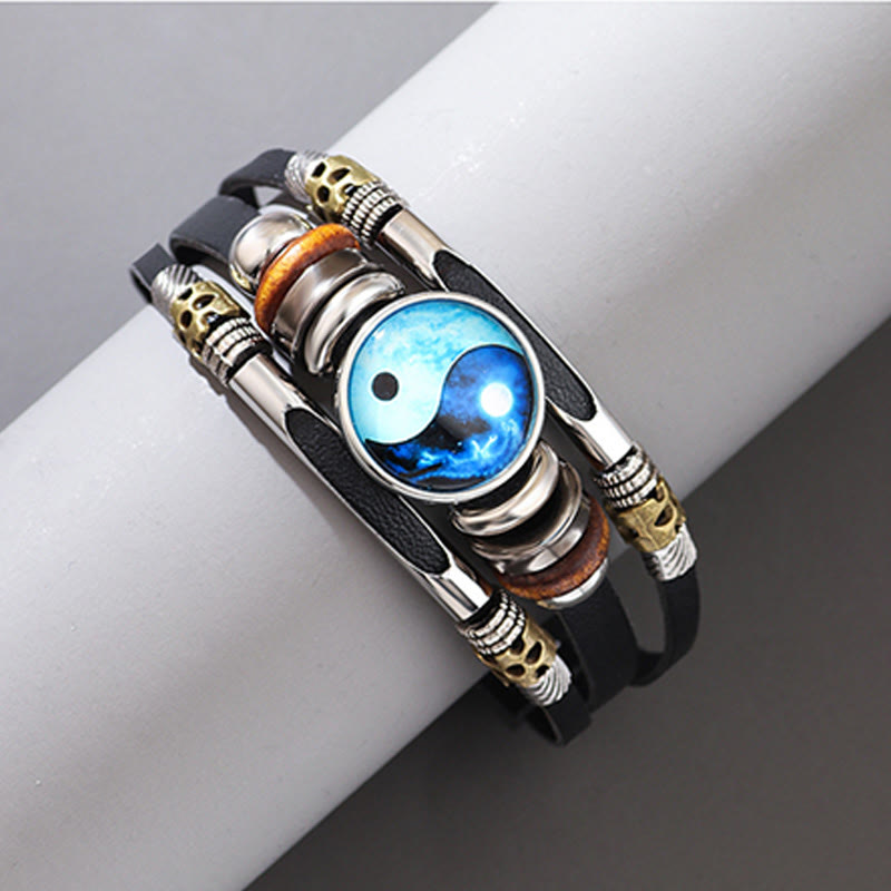 Fortune Jewel Yin Yang Leather Balance Bracelet