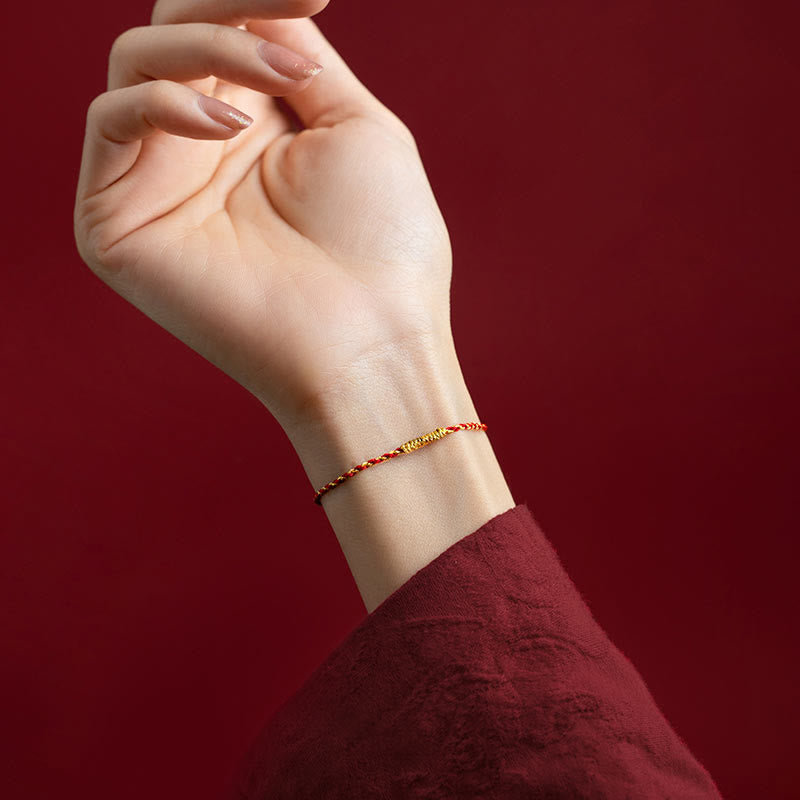 Fortune Jewel 14K Gold Plated Handmade Red Gold Rope King Kong Knot Braided Luck Bracelet
