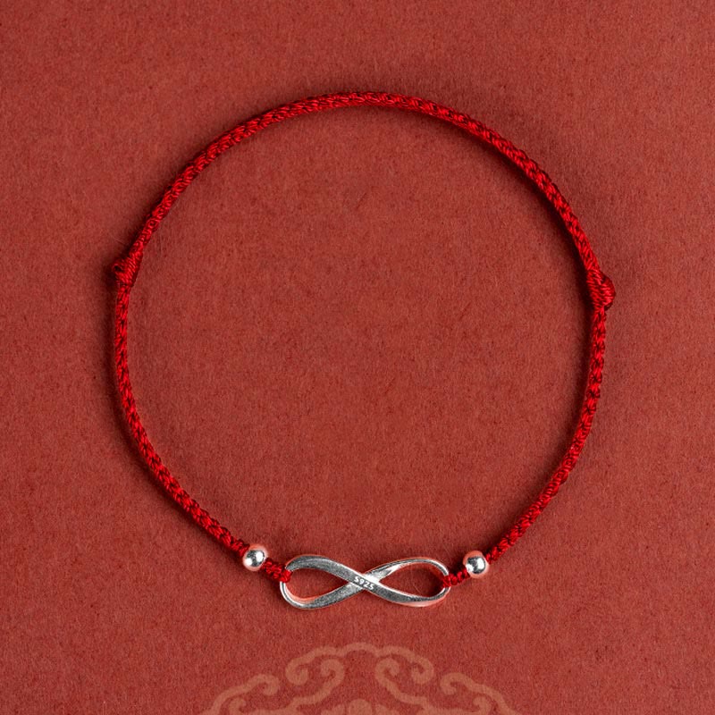 Fortune Jewel 925 Sterling Silver Endless Knot Protection Luck Red String Bracelet Anklet