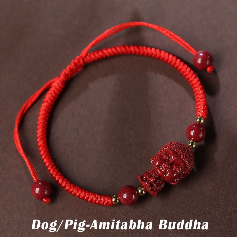Fortune Jewel Chinese Zodiac Natal Buddha Cinnabar Amulet Blessing String Bracelet