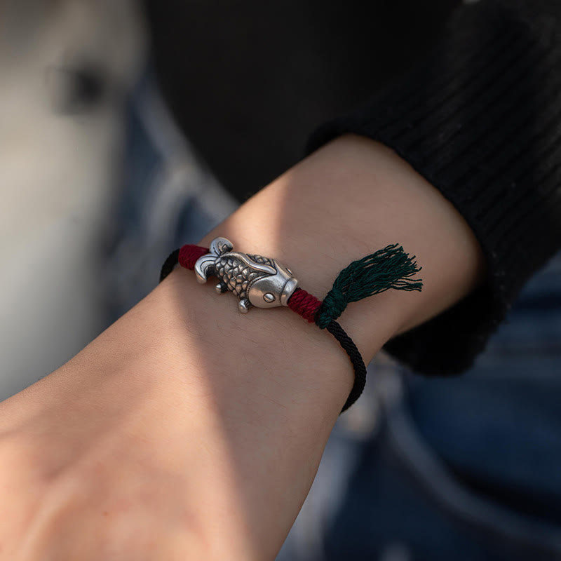 Fortune Jewel 925 Sterling Silver Luck Koi Fish Braided Bracelet