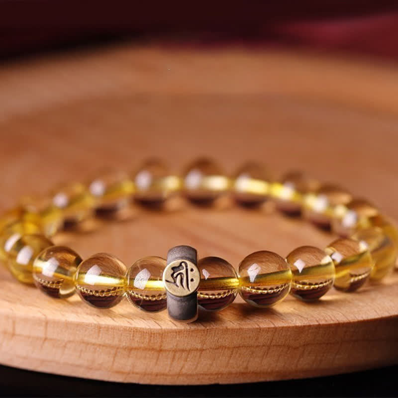 Fortune Jewel 925 Sterling Silver Chinese Zodiac Natal Buddha Citrine Protection Bracelet