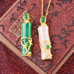 Fortune Jewel White Jade Cyan Jade Bamboo Protection Necklace Pendant
