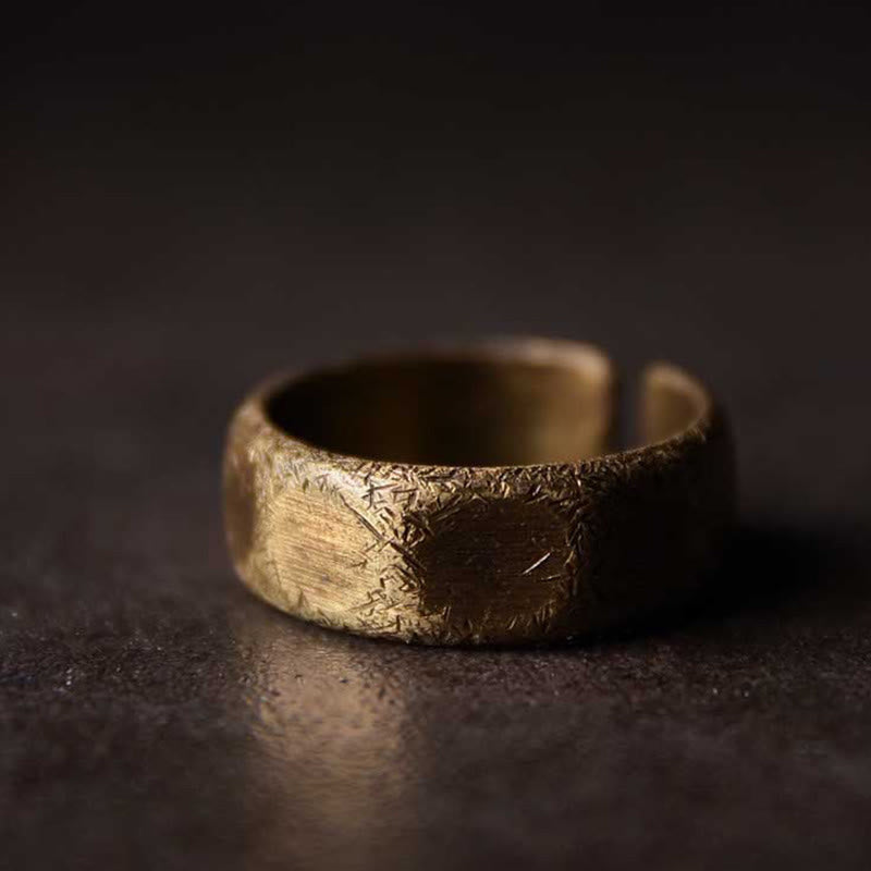 Fortune Jewel Tibetan Simple Design Copper Brass Frosted Wealth Ring