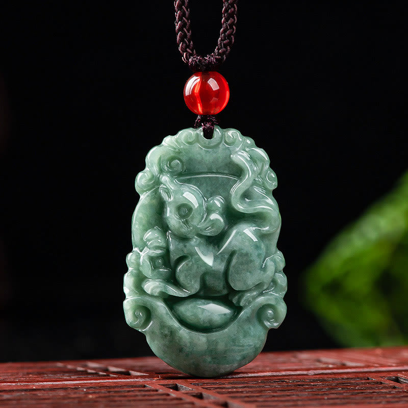 Buddha Stones Natural Jade 12 Chinese Zodiac Prosperity Necklace Pendant Fortune Jewel