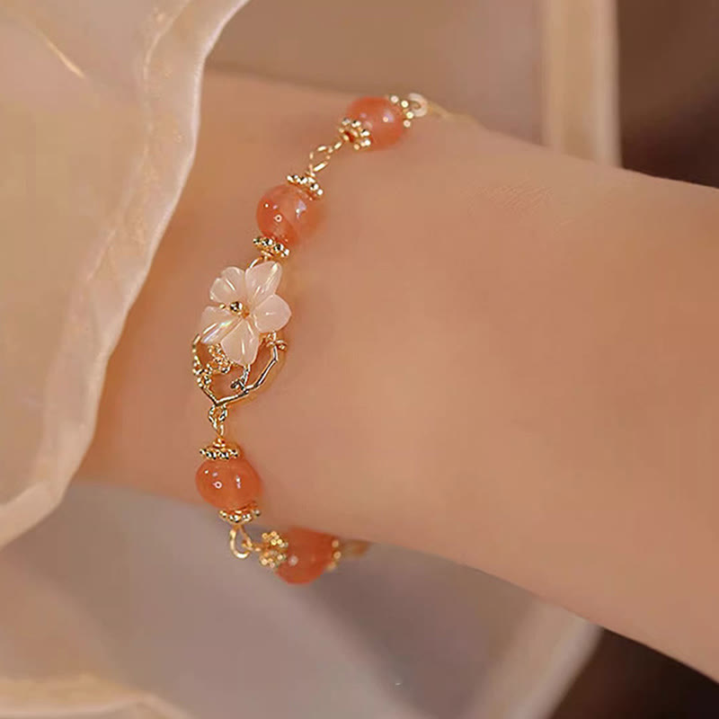 Fortune Jewel Red Agate Tridacna Stone Flower Confidence Bracelet