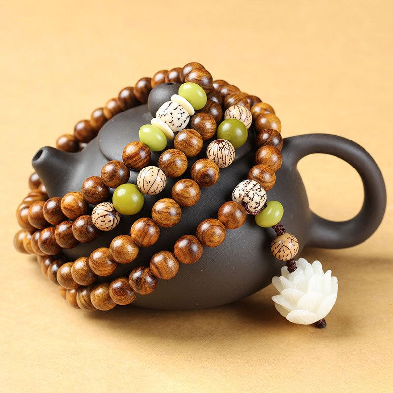 Fortune Jewel Tibetan Rosewood Lotus Mala Protection Calm Necklace Bracelet