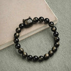 Fortune Jewel Gold Sheen Obsidian Silver Sheen Obsidian Lovely Paw Lucky Cat Protection Bracelet