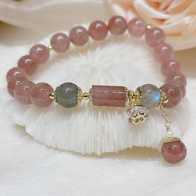 Fortune Jewel Natural Strawberry Quartz Moonstone Love Bracelet